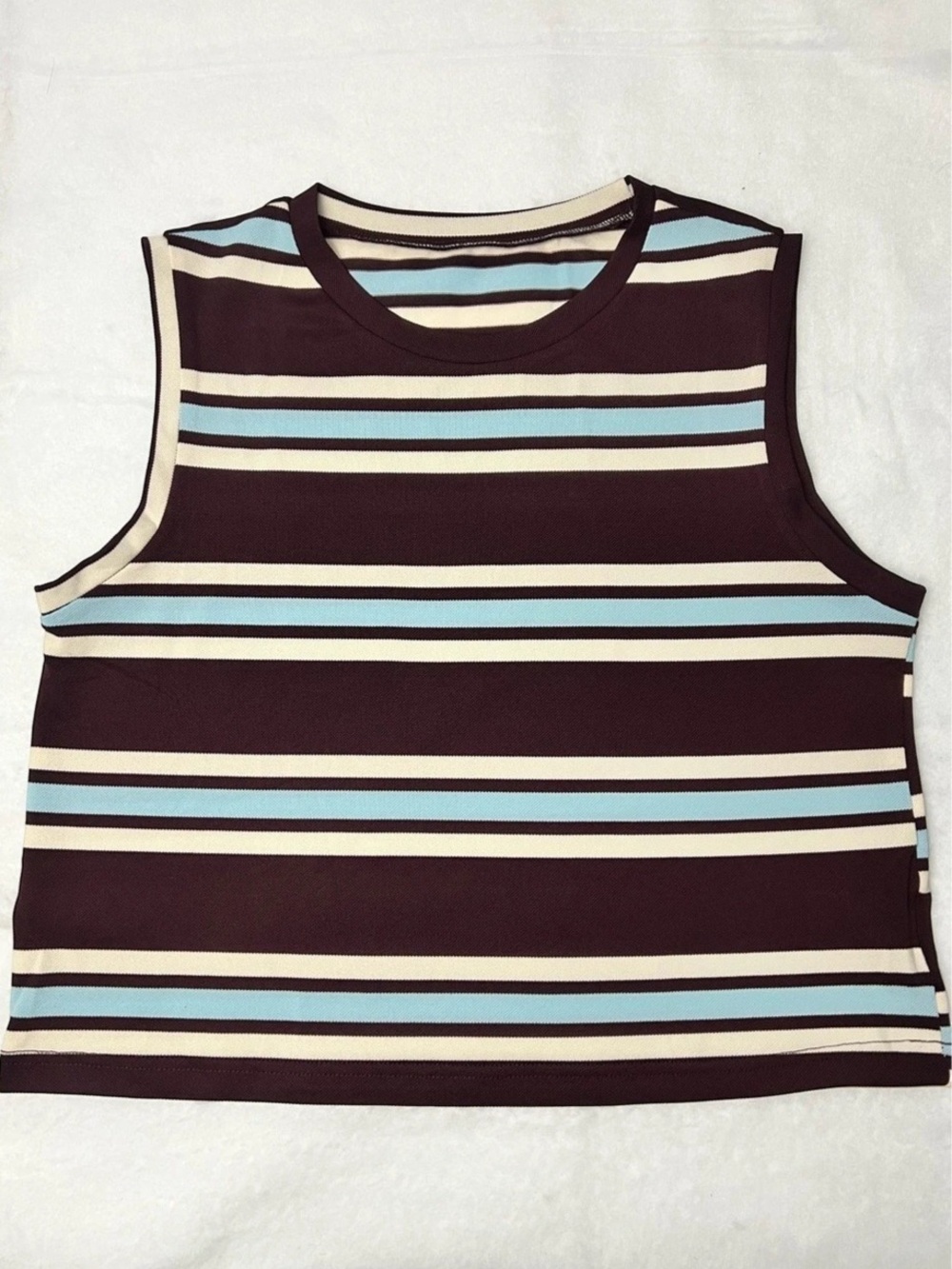 Y2K Brown Blue Cream Striped Sleeveless Tank Top Retro 90s Sporty Size M